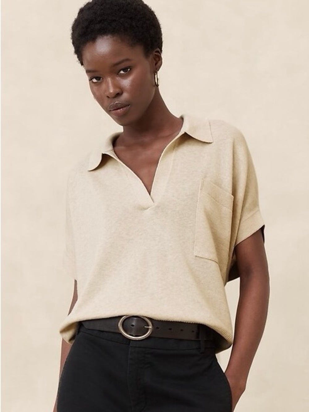 Banana Republic Oversized Johnny-Collar Sweater XL/XXL Cotton Linen Blend
